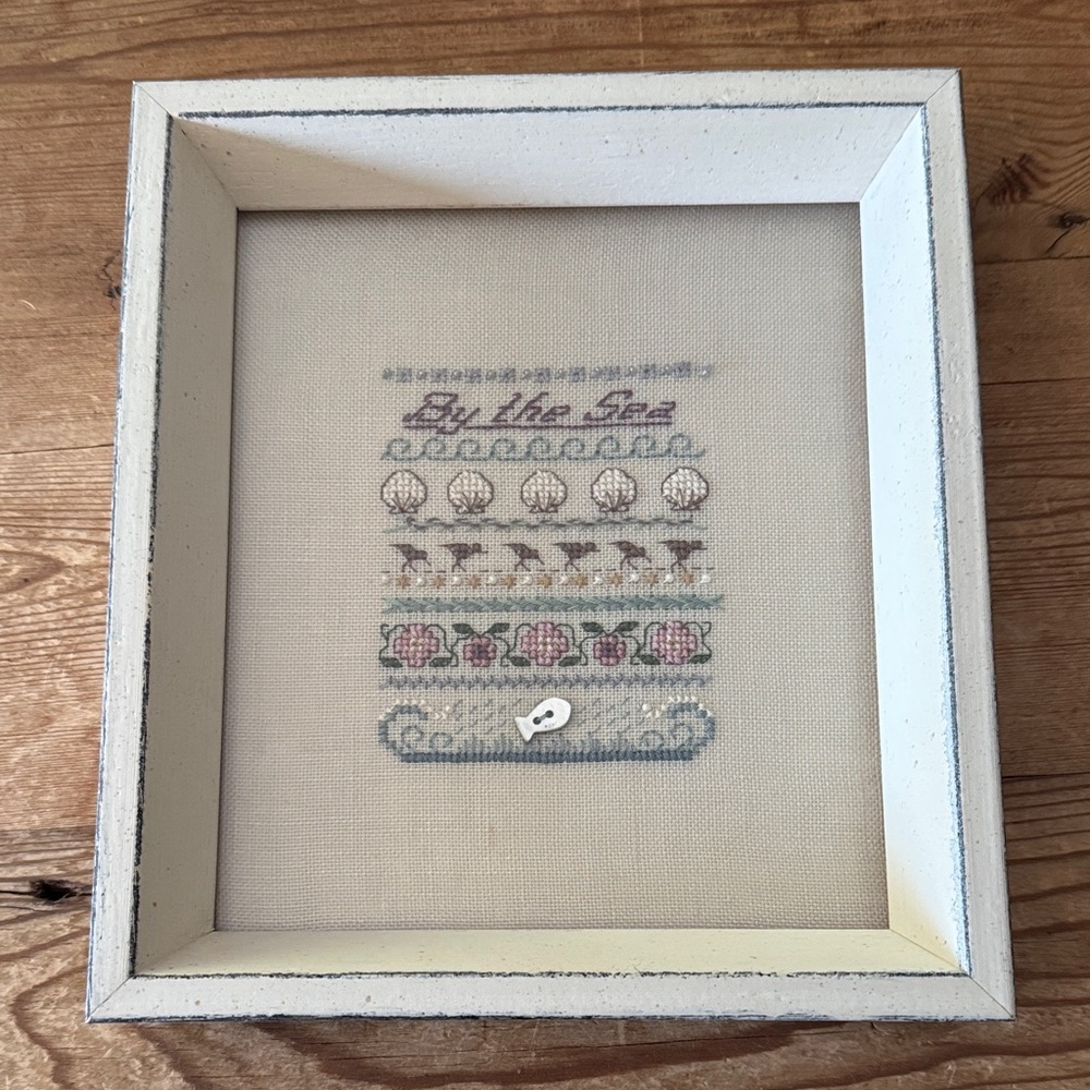 Coastal Cross Stitch Framed Art in Soft Pastels